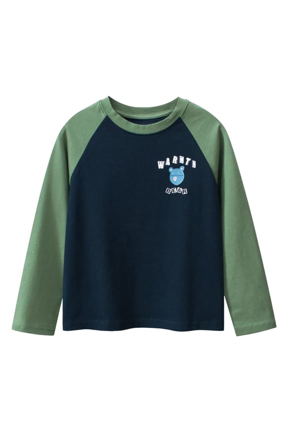 Boys Long Sleeve Raglan T Shirts Kids Crewneck Color Block Casual Tops Tees 4-14 Years Cotton Spring