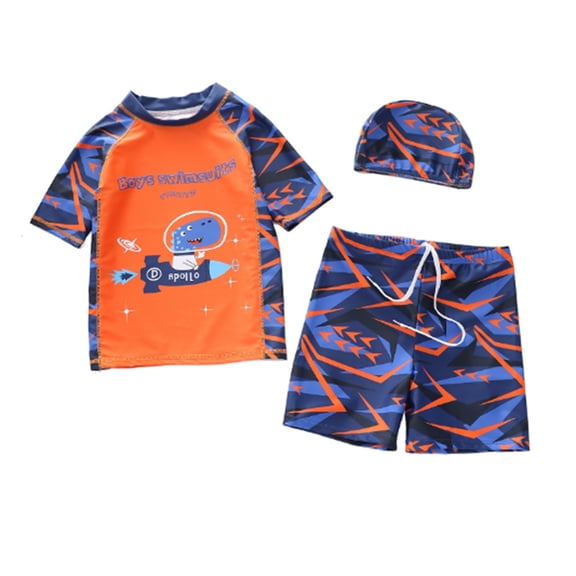 ZTKWD Boys' Short Sleeve Rashguard Swim Shirt Swim Trunks Swimwear Sets Dinosaur