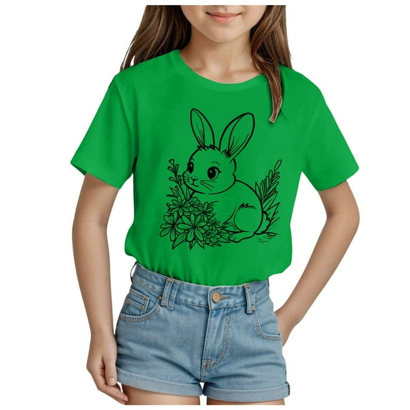 ZTKWD Girls Tops Fashionable Short Sleeve T-Shirt Casual Daily Shirt for Kids Assorted Colors 90-160 Easter eggs