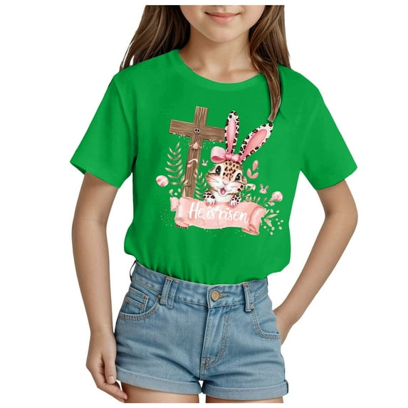 ZTKWD Girls Holidays Short Sleeve Graphic T-Shirts 2-14 years Easter eggs