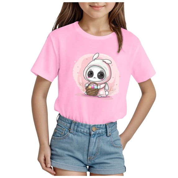 ZTKWD Kids Girls Cotton Crew Neck Shirt Casual Solid Plain Short Sleeve Tees Assorted Colors 90-160 Easter