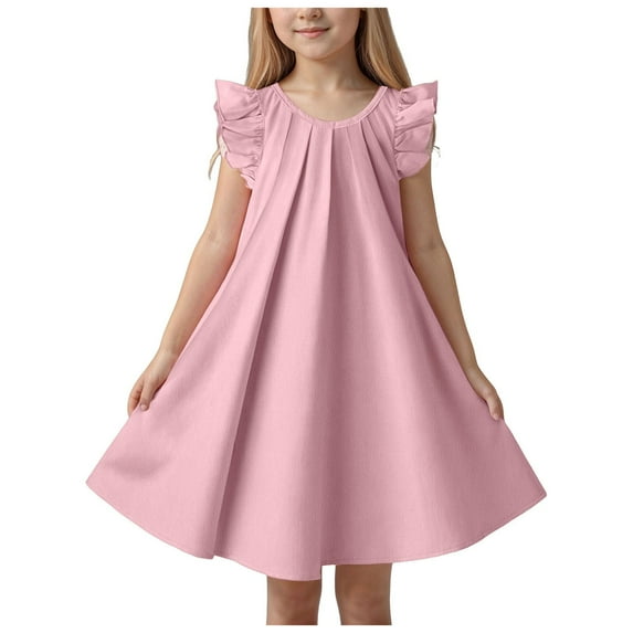 ZTKWD Girls Summer Dresses Flutter Sleeve Loose A-Line Casual Midi Dress 6-15 Years