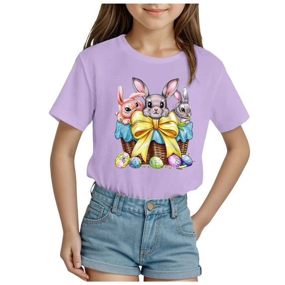 ZTKWD Girls Pleated T Shirts Kids Summer Short Sleeve Fashion Tops Tees 2-14 years Easter