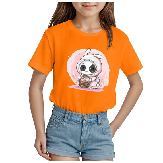 ZTKWD Kids Girls Cotton Crew Neck Shirt Casual Solid Plain Short Sleeve Tees Assorted Colors 90-160 Easter