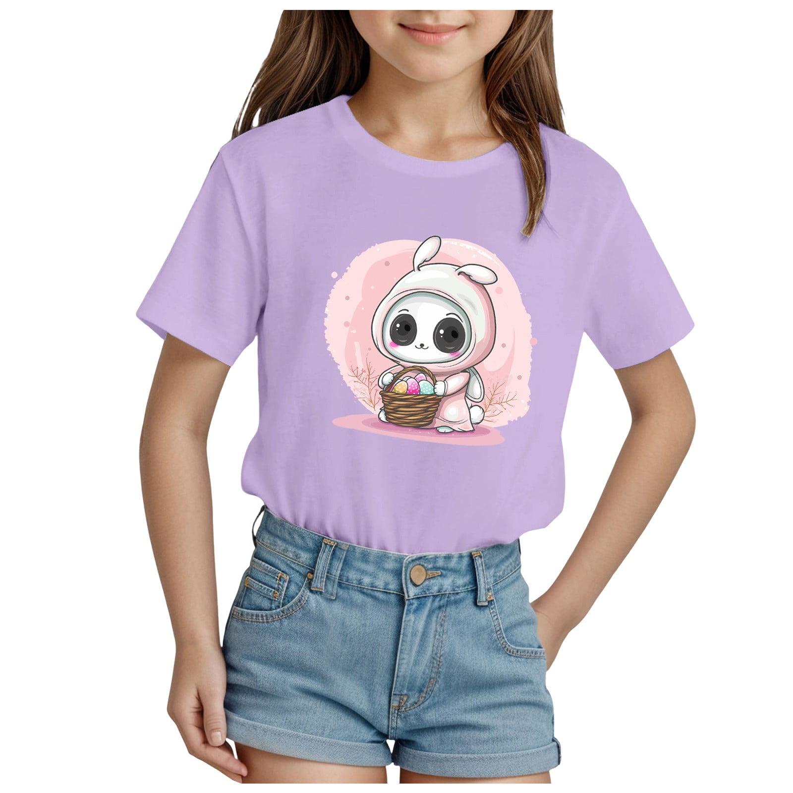 Pink Angel Girls' Cotton Crew Neck T-Shirts - 8-Pack, Assorted Colors, Short Sleeve, Soft Bio-Washed Cotton