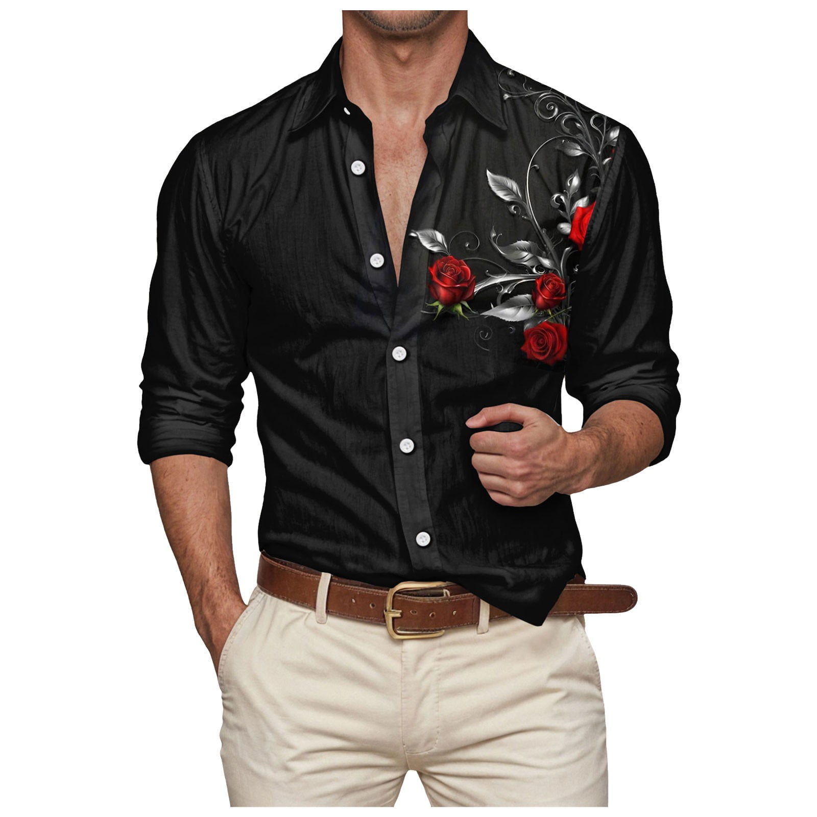 black dress shirt with roses SKULL & ROSE Ink Mens Rockabilly Bowling Shirt Vintage Tattoo Style Embroidered Western Shirt Bold Retro Fashion Made in USA