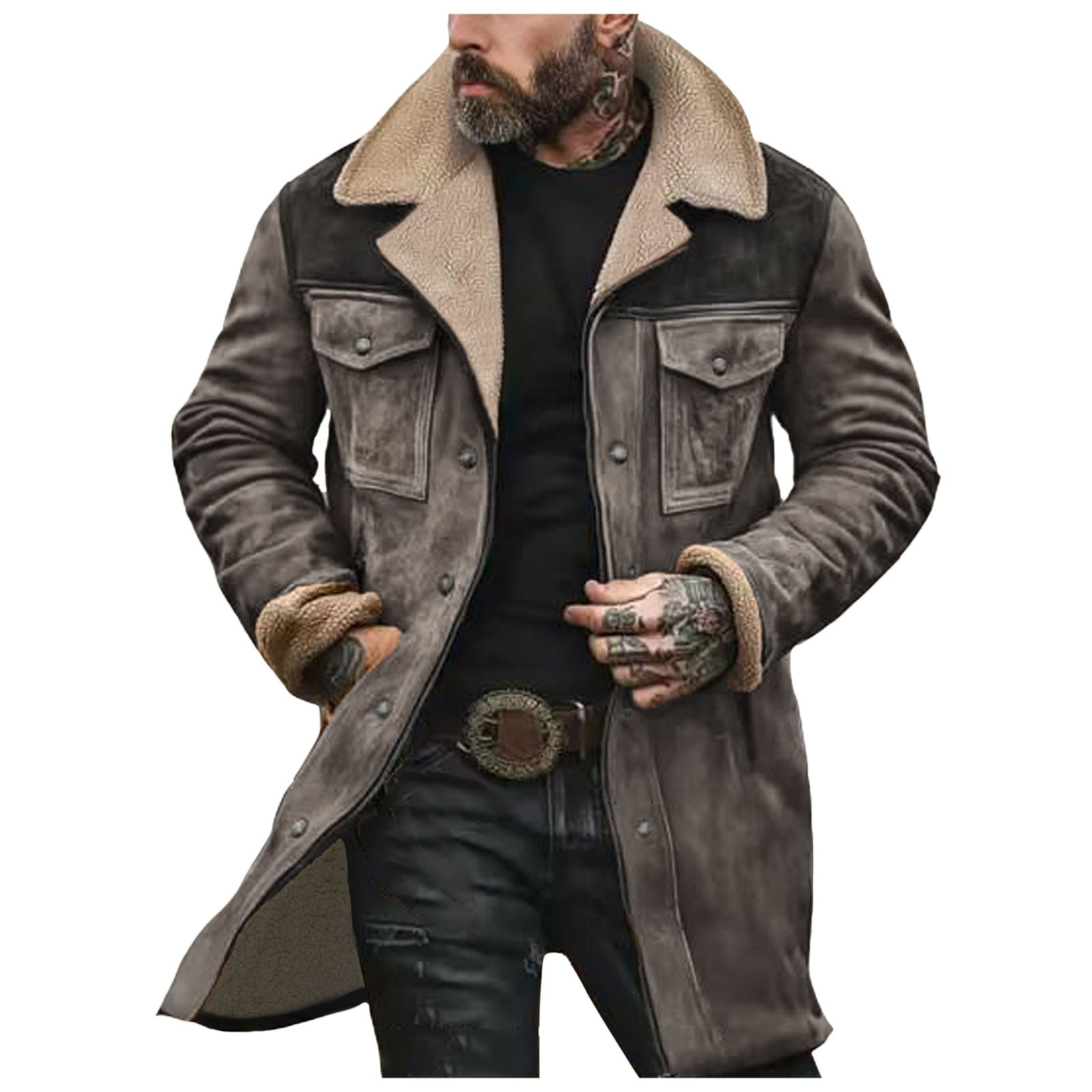 ZTKWD Mens Western Cowboy Jacket Long Trench Coats Vintage Jacket