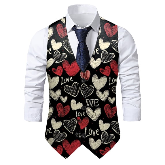 ZTKWD Mens Suits Vest Valentines Heart Print Pattern Button Down Blazer Fashion Lightweight Slim Casual Suit Jacket