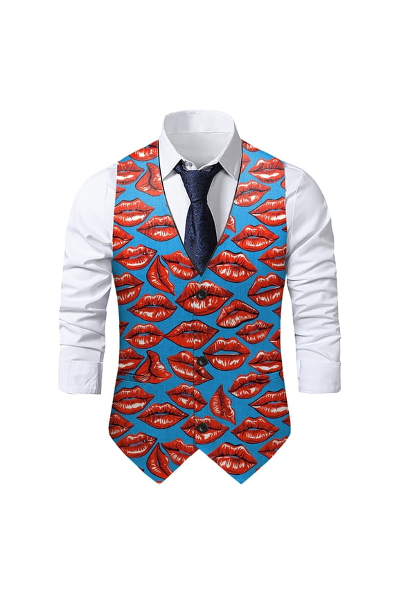 Mens Suits Vest Valentines Lip Heart Print Pattern Button Down Blazer Lightweight Casual Suit Jacket