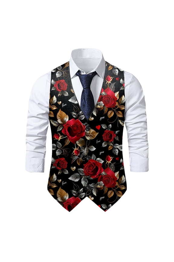 Mens Suits Vest Valentines Heart Print Pattern Button Down Blazer Fashion Lightweight Slim Casual Suit Jacket