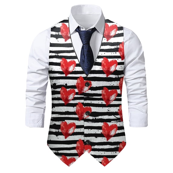 ZTKWD Mens Suits Vest Valentines Heart Print Pattern Button Down Blazer Fashion Lightweight Slim Casual Suit Jacket