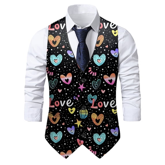 ZTKWD Mens Suits Vest Valentines Heart Print Pattern Button Down Blazer Fashion Lightweight Slim Casual Suit Jacket