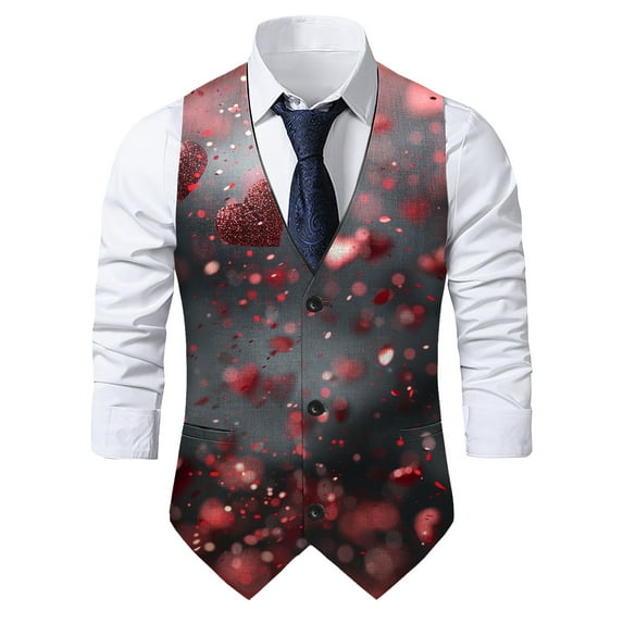ZTKWD Mens Suits Vest Valentines Heart Print Pattern Button Down Blazer Fashion Lightweight Slim Casual Suit Jacket