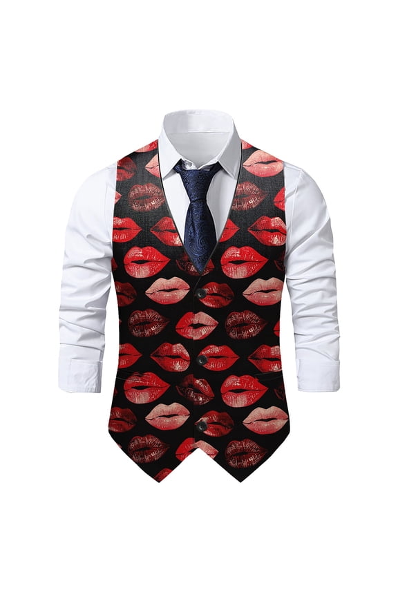Mens Suits Vest Valentines Heart Print Pattern Button Down Blazer Fashion Lightweight Slim Casual Suit Jacket