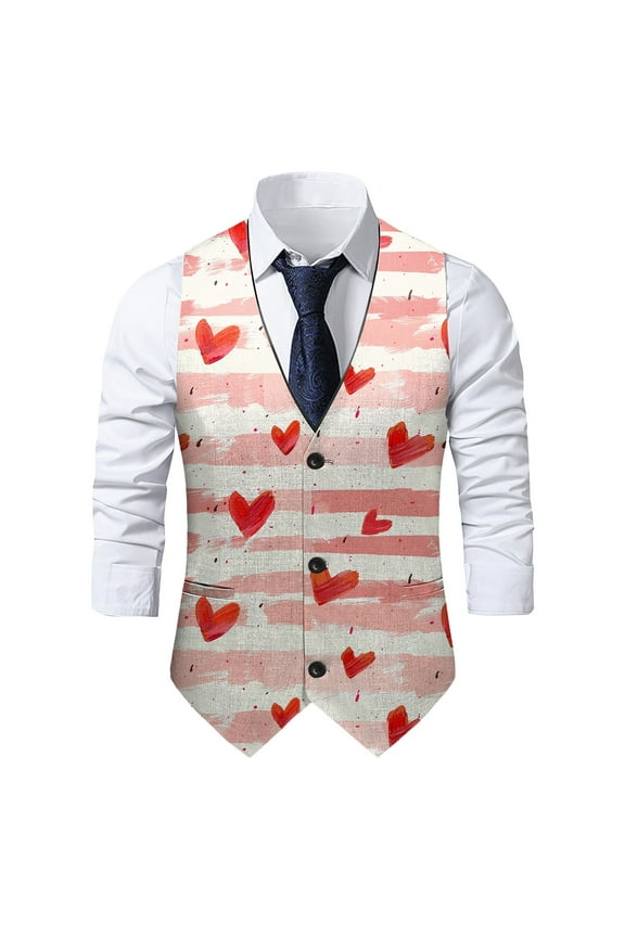 Mens Suits Vest Valentines Lip Heart Print Pattern Button Down Blazer Fashion Lightweight Slim Casual Suit Jacket