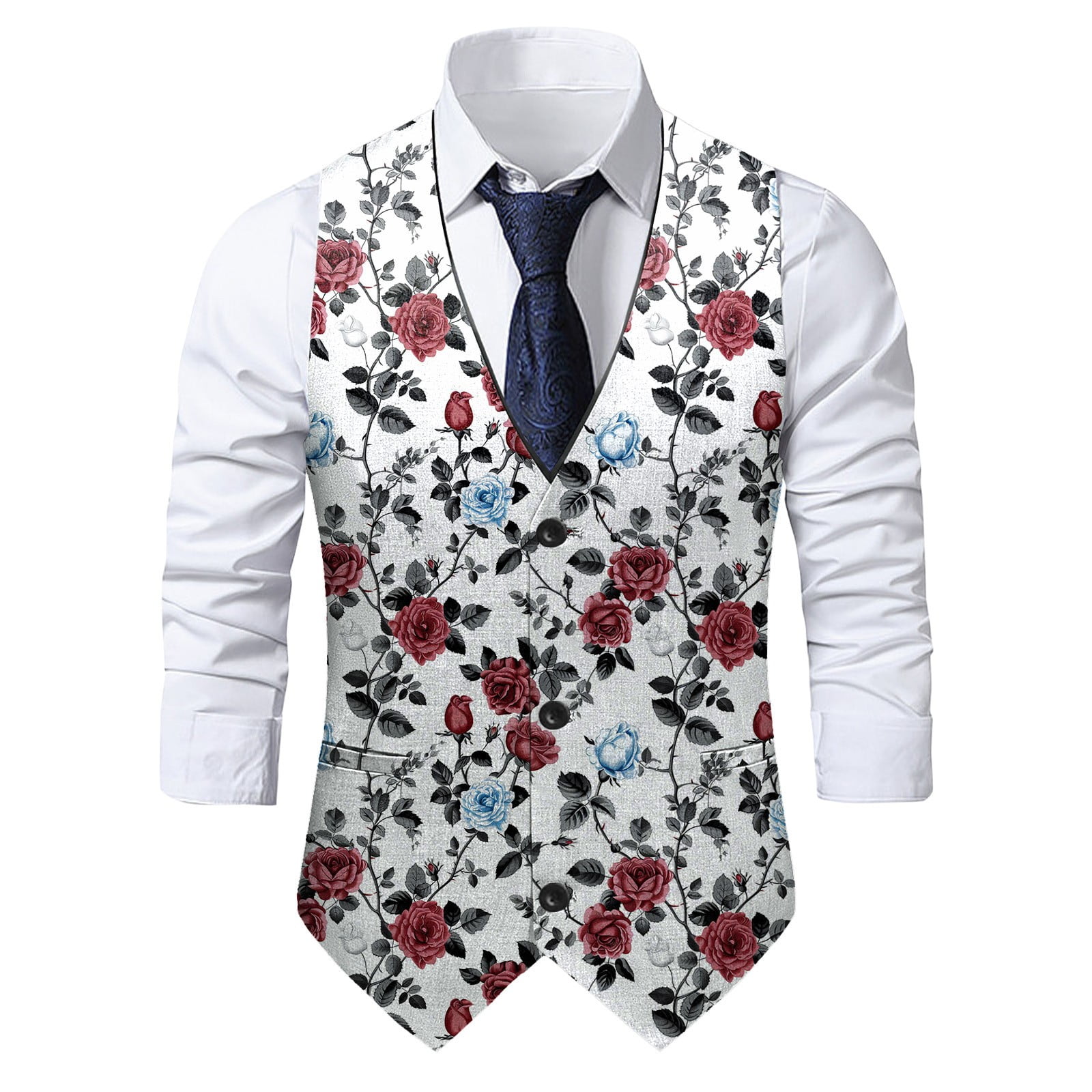 ZTKWD Mens Suits Vest Valentines Lip Heart Print Pattern Button