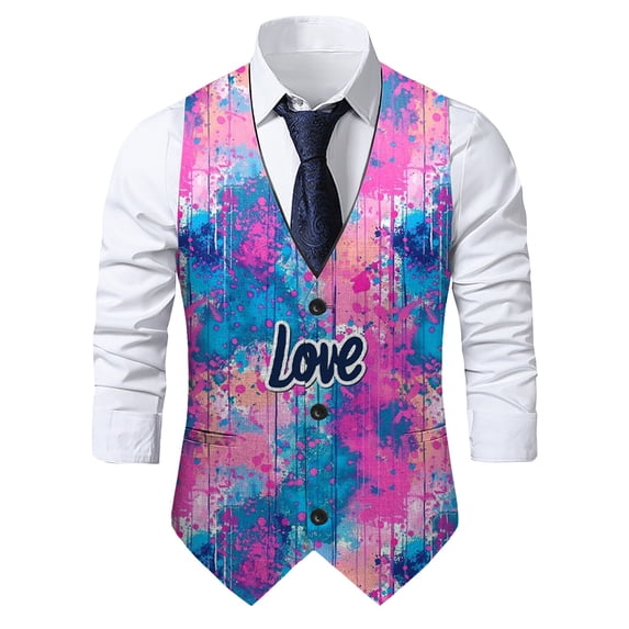 ZTKWD Mens Suits Vest Valentines Lip Heart Print Pattern Button Down Blazer Lightweight Slim Casual Suit Jacket