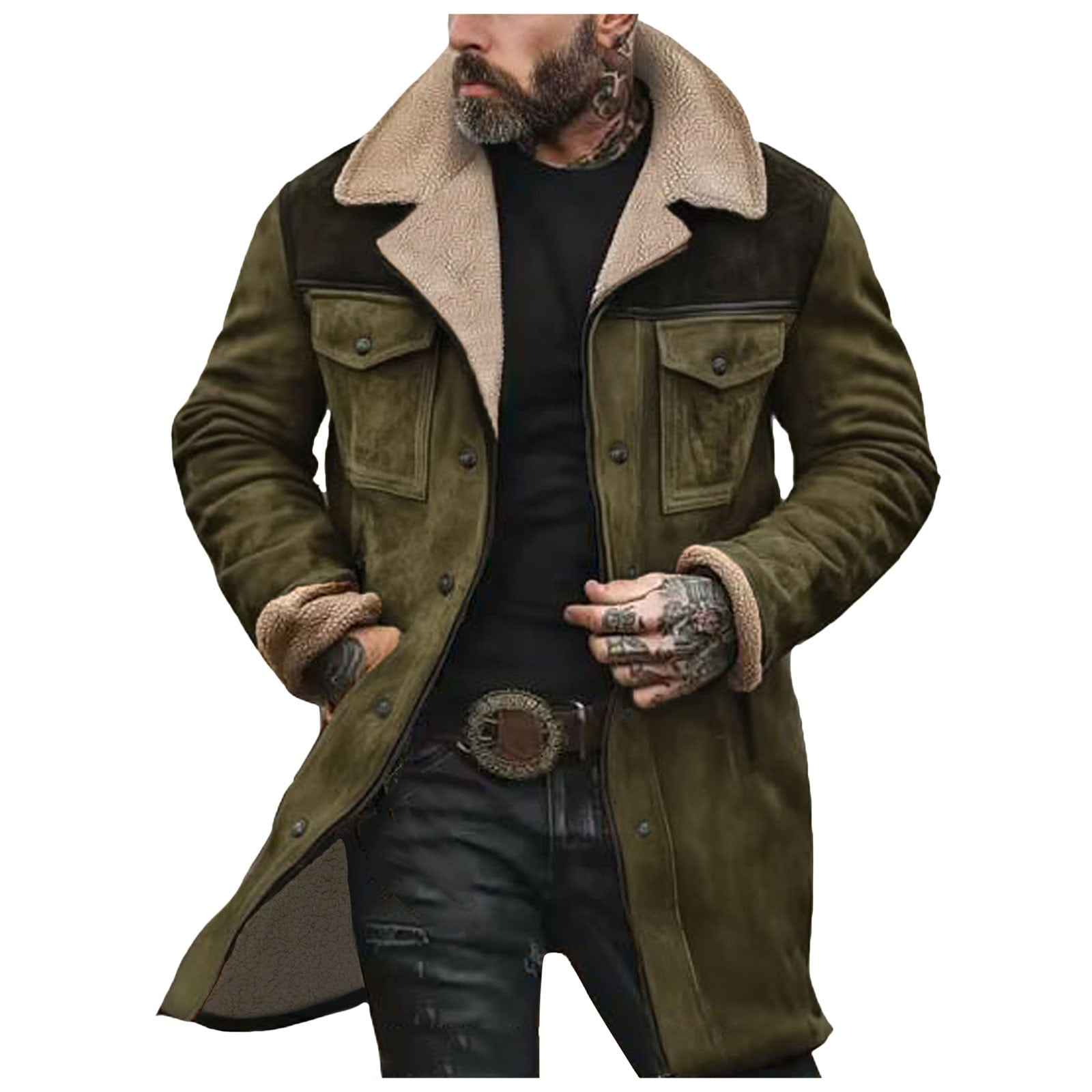 ZTKWD Mens Western Cowboy Jacket Long Trench Coats Vintage Jacket
