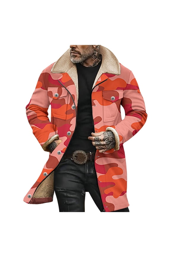 Mens Jacket Western Cowboy Vintage Jacket Long Trench Coats Zip Up Plush Collar Cowboy Peacoat Retro Tops