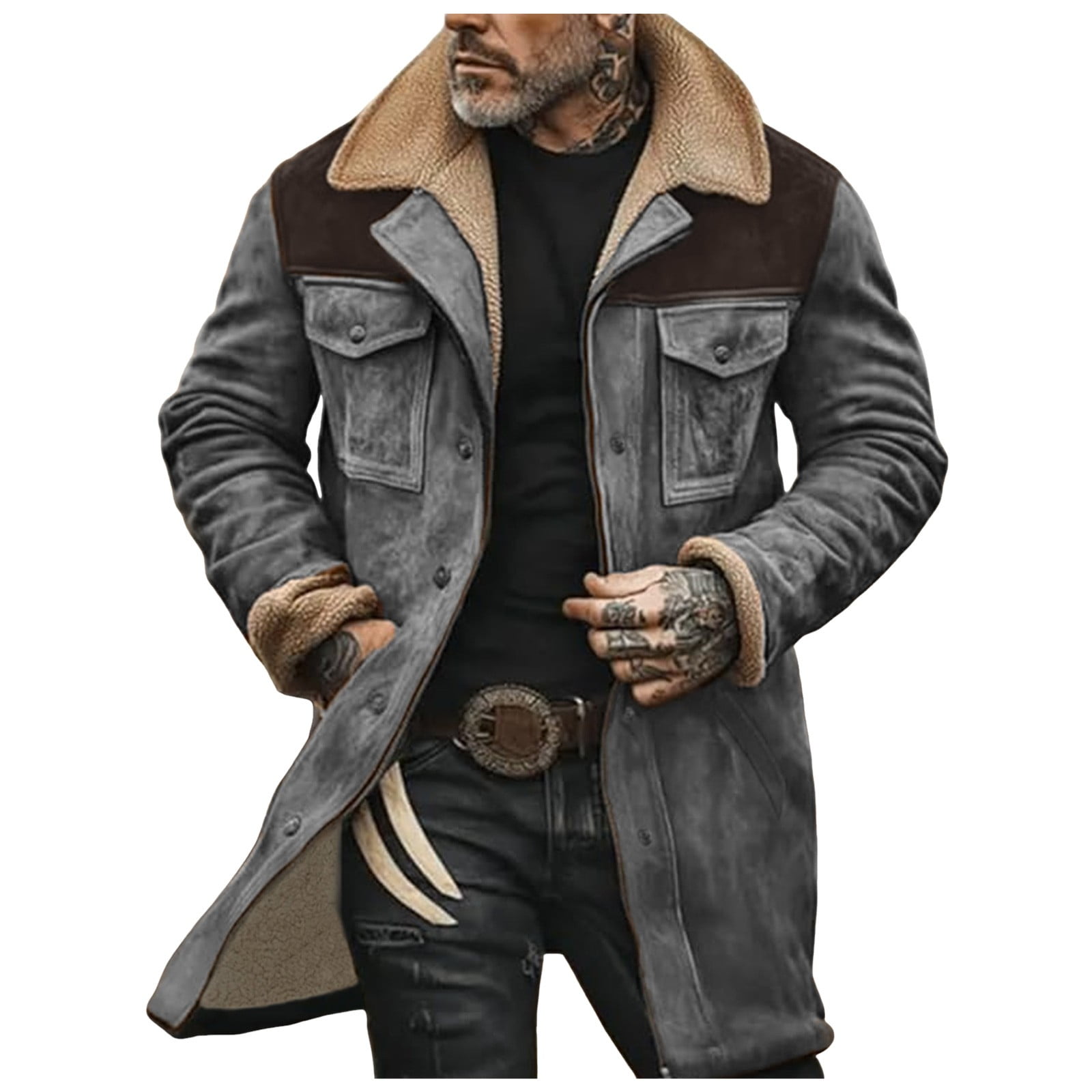 ZTKWD Mens Western Cowboy Jacket Long Trench Coats Vintage Jacket
