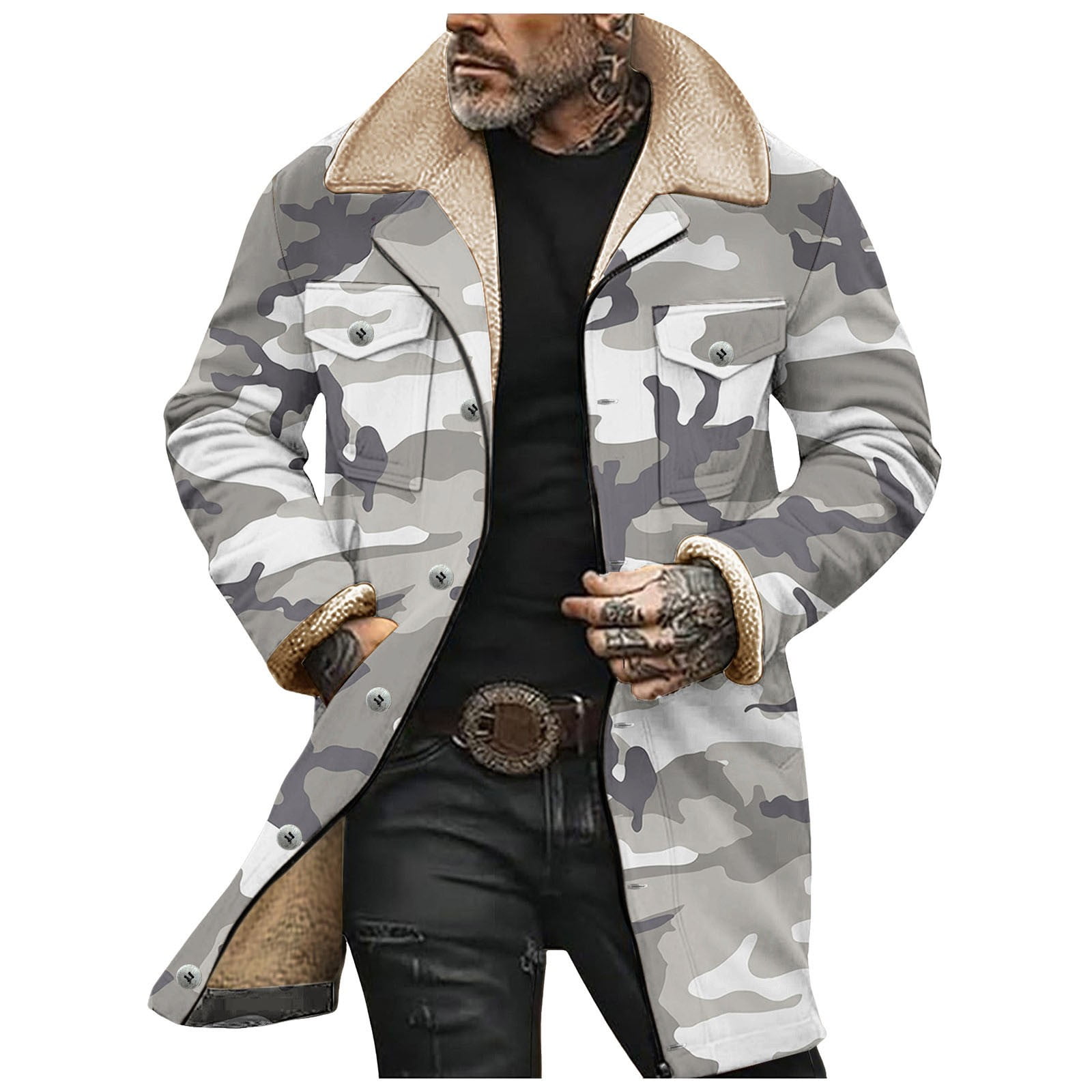 ZTKWD Mens Western Cowboy Jacket Long Trench Coats Vintage Jacket
