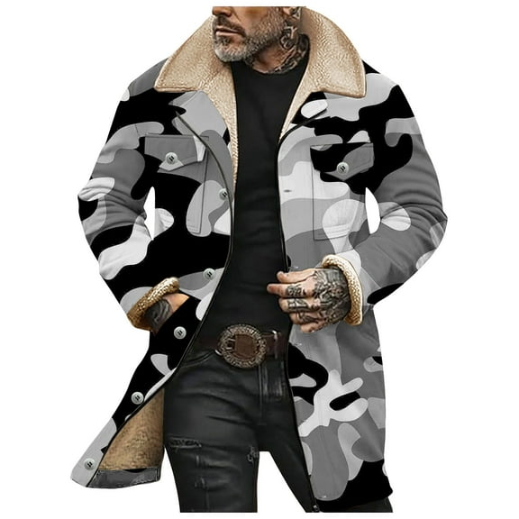 ZTKWD Mens Western Cowboy Jacket Vintage Jacket Long Trench Coats Zip Up Plush Collar Cowboy Peacoat Retro Tops