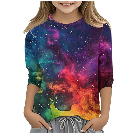 ZTKWD Shirts for Boys Girls Kids 3/4 Sleeve 3D Print Graphic Funny Colorful Summer Tee Shirts 6-16 Years