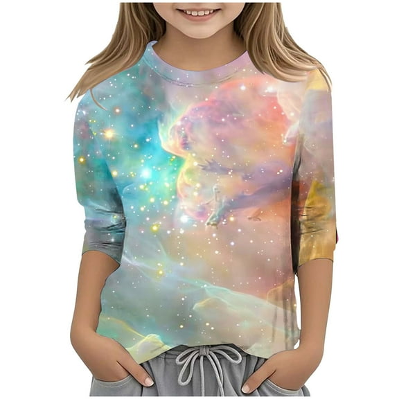 ZTKWD Boys Girls Tie Dye Shirt 3D Graphic T-Shirt Cool Crewneck 3/4 Sleeve Top Tees for Teen and Kids 6-16 Years