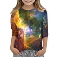 thumbnail image 1 of ZTKWD Boys Girls Tie Dye Shirt Tops 3/4 Sleeve Starry Sky Galaxy Print for Kids 6-16 Years, 1 of 4