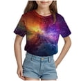 thumbnail image 1 of ZTKWD Boys Girls Kids Shirts Tops Short Sleeve Starry Sky Galaxy Print for Kids 6-16 Years, 1 of 4