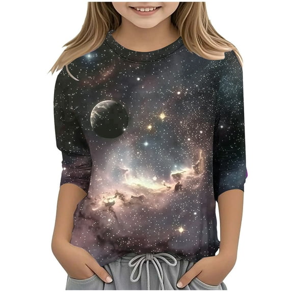 ZTKWD Shirts for Boys Girls Kids 3D Graphic T-Shirt Cool Crewneck 3/4 Sleeve Top Tees for Kids 6-16 Years