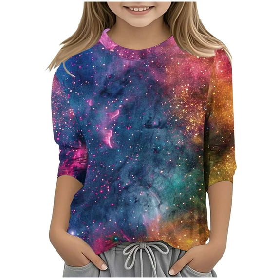 ZTKWD Shirts for Boys Girls Kids 3D Graphic T-Shirt Cool Crewneck 3/4 Sleeve Top Tees for Kids 6-16 Years