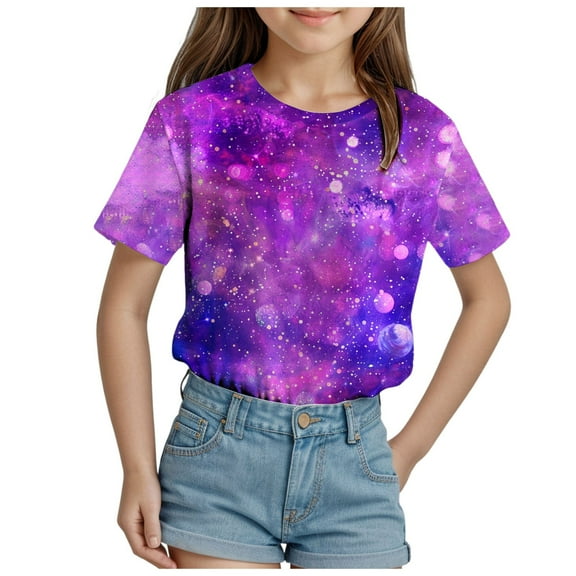 ZTKWD Boys Girls Kids Shirts Tops Short Sleeve Starry Sky Galaxy Print 6-16 Years
