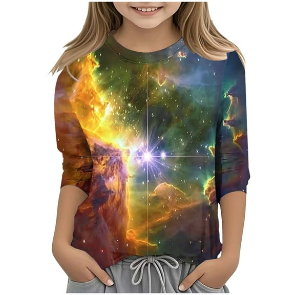 ZTKWD Shirts for Boys Girls Kids Tops 3/4 Sleeve Starry Sky Galaxy Print for Teen and Kids 6-16 Years