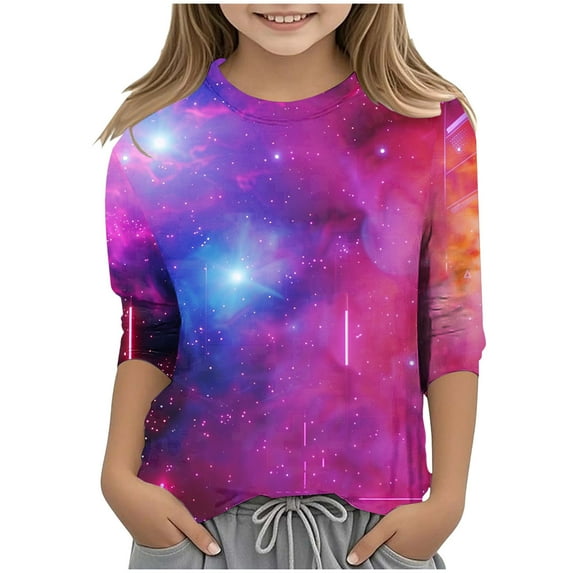 ZTKWD Shirts for Boys Girls Kids Tops 3/4 Sleeve Starry Sky Galaxy Print for Teens 6-16 Years