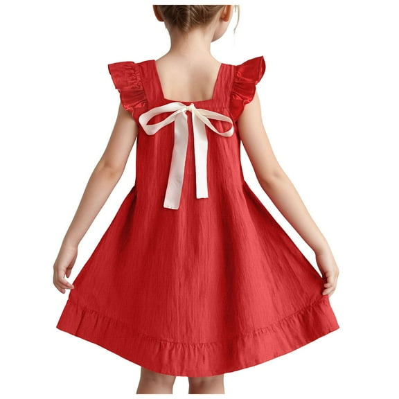 ZTKWD Girls Summer Dresses Cute Layer Ruffle Sleeve Smocked Flowy Dress 6-15 Years