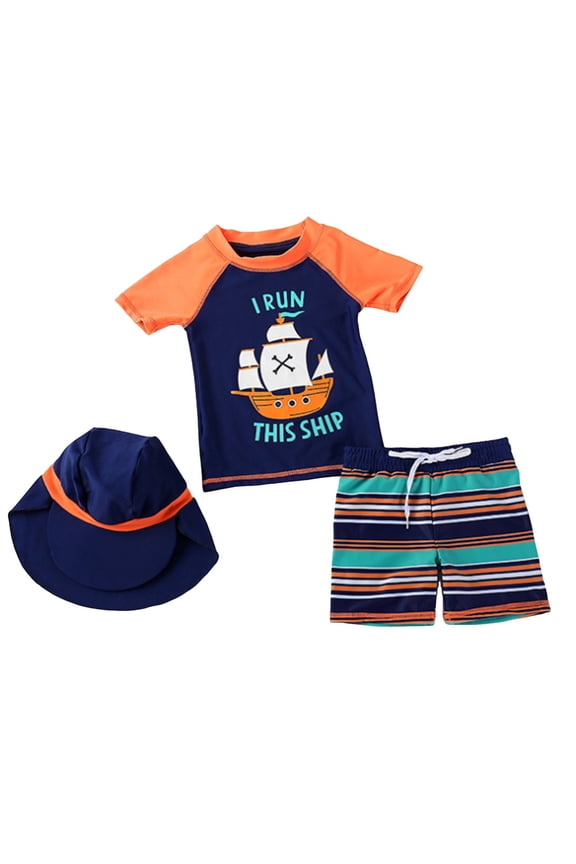 Boys 3 Piece Rash Guard Swimsuits Sets with Boxer Brief Swimwear Shark Dinosaur