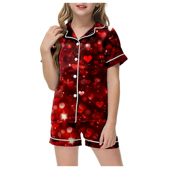 ZTKWD Valentine's Day Girls Soft Pajamas Cotton Toddler Pjs Long Sleeve Kid Sleepwear Sets Home Pink Heart