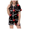 thumbnail image 1 of ZTKWD Valentine's Day Girls Womens Pajamas, Satin Silky Pjs Set Kids 2Pcs Button-Down Nightwear Sleepwear Gift Home Pink Heart, 1 of 4