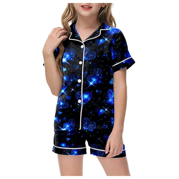 ZTKWD Valentine's Pajama Set for Girl Button-up Silk Pajama Sleepwear Nightwear Loungewear Clothes Set Gifts for Kids Travel Love Heart