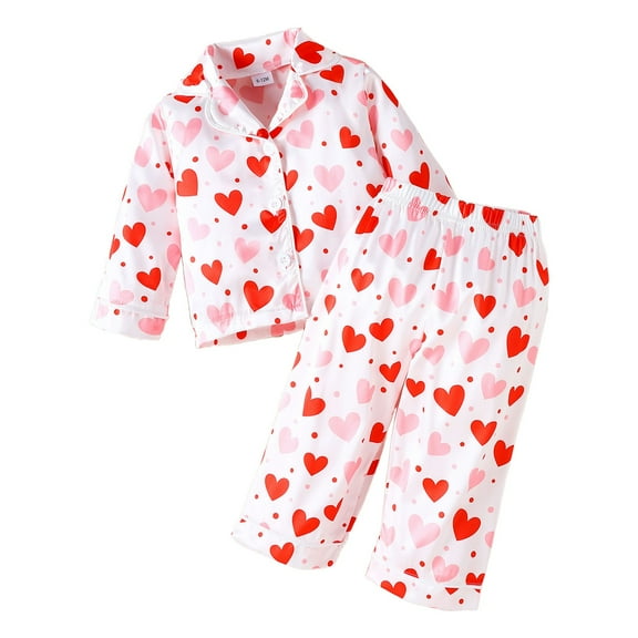 ZTKWD Valentines Day Loungewear Satin Pajamas for Girls Silk Long Sleeve Nightwear Nightwear Soft Pjs Set Heart Size 6-16 Easter
