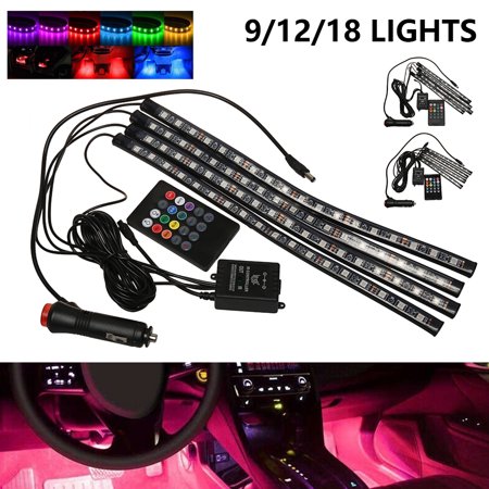 ZTOO 4PCS Car Interior RGB LED Atmosphere Lights Footwell Decor Lamp+Remote 2 Modes,Car Neon Underglow LED Strip Light with Wireless IR Remote Control