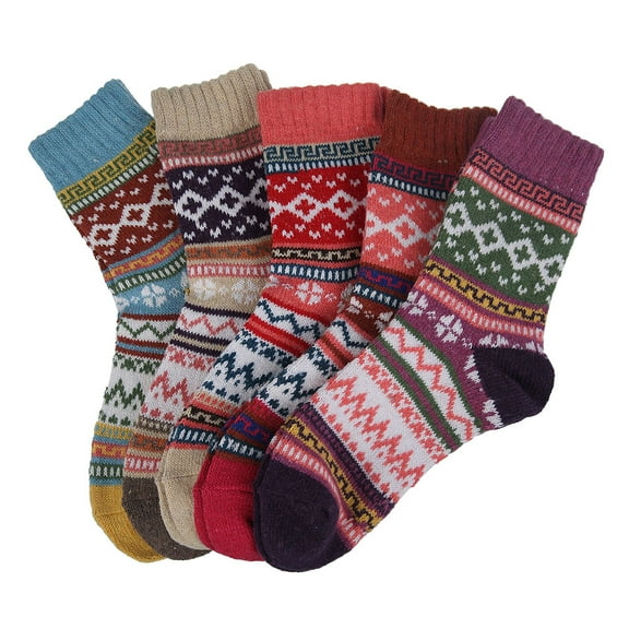 ZTOO 5PCS Vintage Style Winter Cotton Socks Womens Winter Socks Warm Thick Knit Wool Soft Vintage Casual Crew Socks Gifts