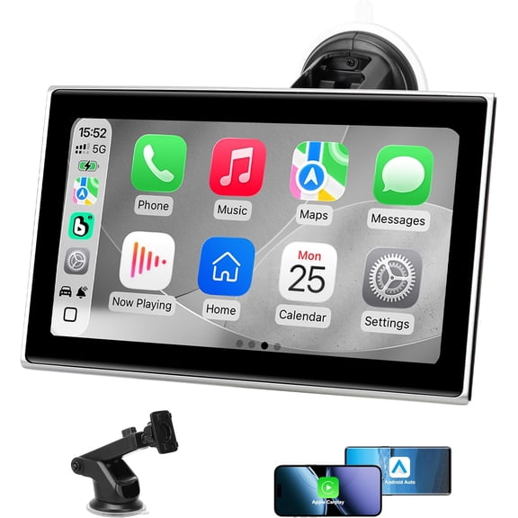 ZTTAOLII 7" CarPlay Screen for Car, Portable Wireless Apple CarPlay & Android Auto Display with HD Touchscreen, Bluetooth, GPS Navigation, Voice Control, Mirror Link, FM/AUX (Silver)