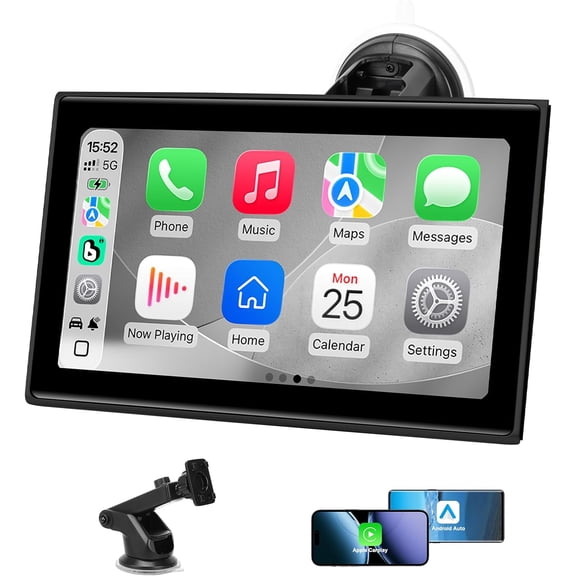 ZTTAOLII 7" CarPlay Screen for Car, Portable Wireless Apple CarPlay & Android Auto Display with HD Touchscreen, Bluetooth, GPS Navigation, Voice Control, Mirror Link, FM/AUX (Black)