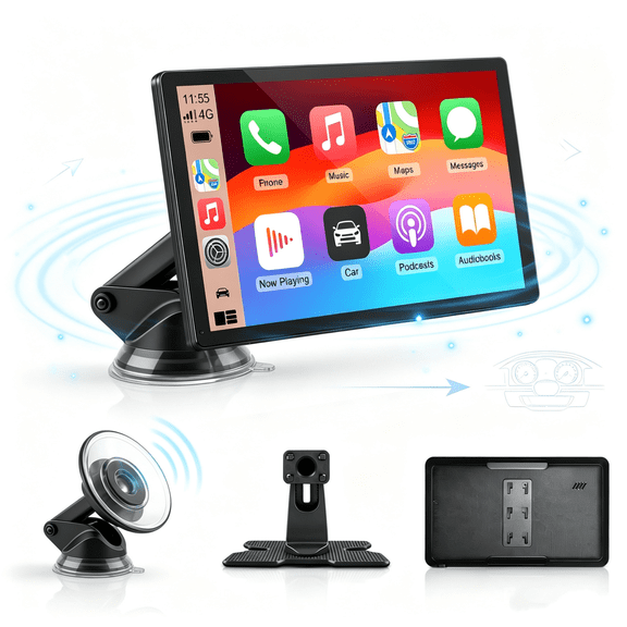 ZTTAOLII 9 Inch CarPlay Screen, Wireless Apple CarPlay & Android Auto, Portable HD Touchscreen Car Stereo with Bluetooth, GPS Navigation, FM, AUX, Mirror Link, Voice Control & Hands-Free Calling