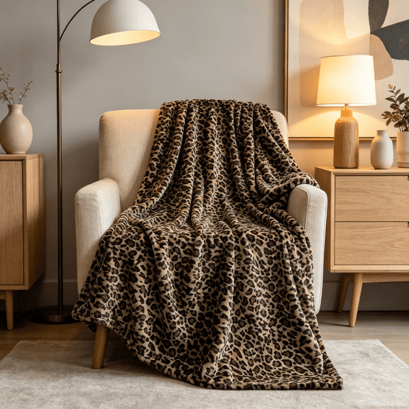 ZTTAOLII Leopard Print Blanket, Soft Flannel Throw Blanket, Cozy Cheetah Print Fuzzy Blanket for Couch, Sofa, Bed, Travel & Camping, All-Season Blanket for Home Decor, 50" x 60"(Mocha Brown)
