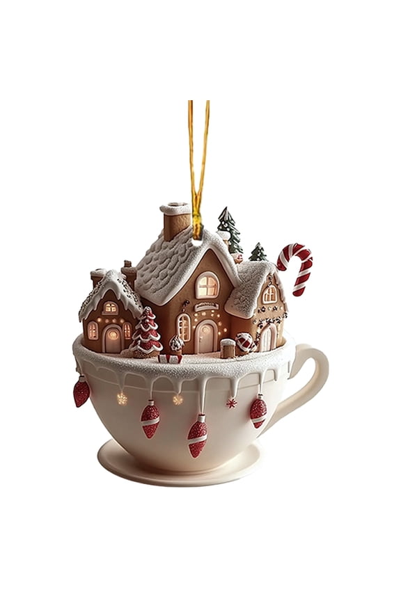 1 Piece Coffee Cup Ornaments for Christmas Tree - Christmas Hot Cocoa Ornaments Hot Chocolate Mug 2D Acrylic Christmas Snow Houses Hot Chocolate Ornaments Christmas Decoration for Christmas Tree