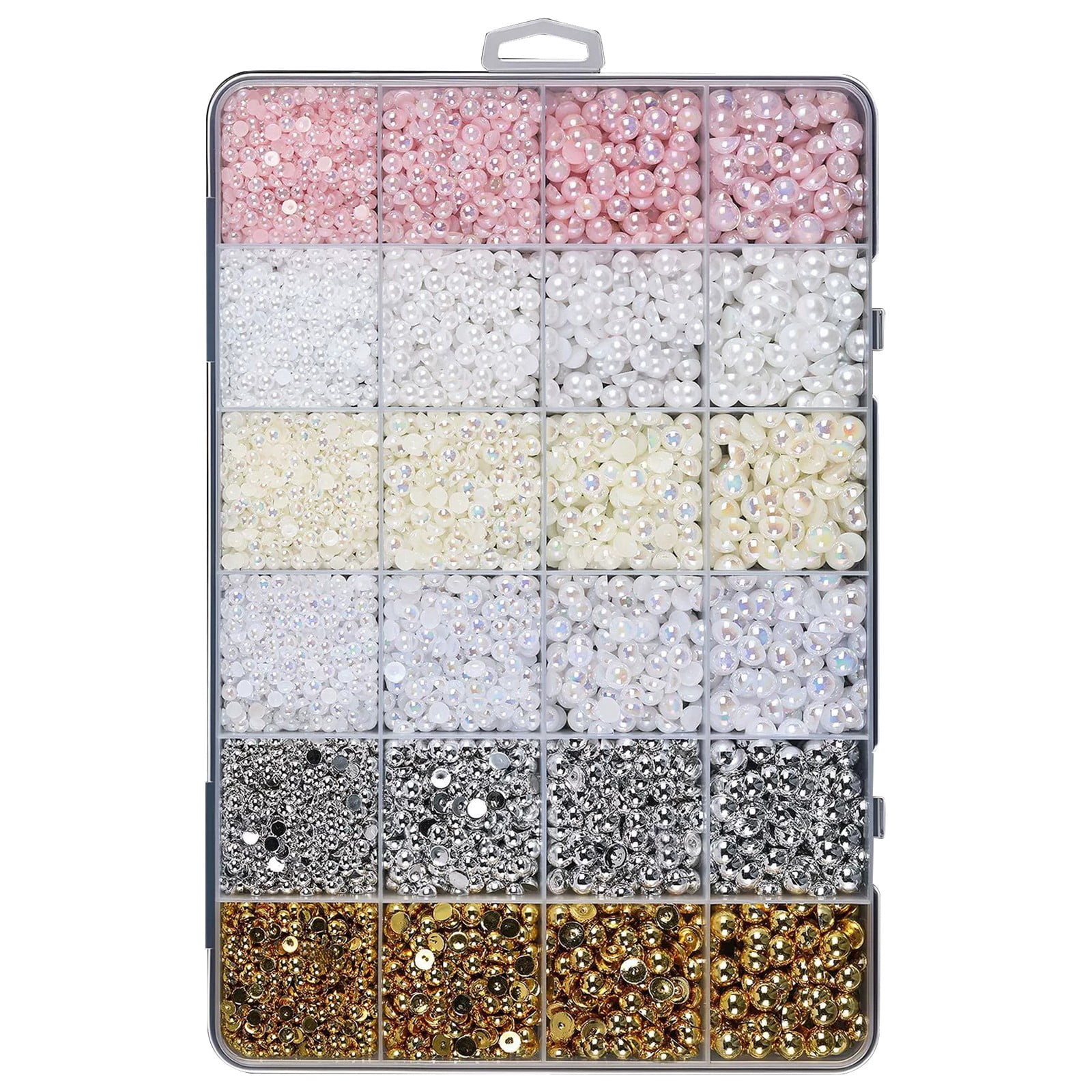 ZTTD 10000Pcs Flatback Pearls with Glue Kit for Bedazzling Crafts Crafting Shoes Nail Art Decoration, Mixed Sizes 3mm 4mm 5mm 6mm Half Round Flat Back Pearls Beads Set