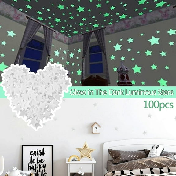 ZTTD 100pcs Glow in The Dark Luminous Stars Fluorescent Noctilucent Plastic Wall Stickers Murals Decals for Home Art Decor Ceiling Wall Decorate Bedroom Room White
